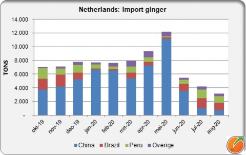 Netherlands import ginger by month